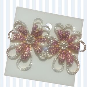 Pink and Silver Flower Earrings